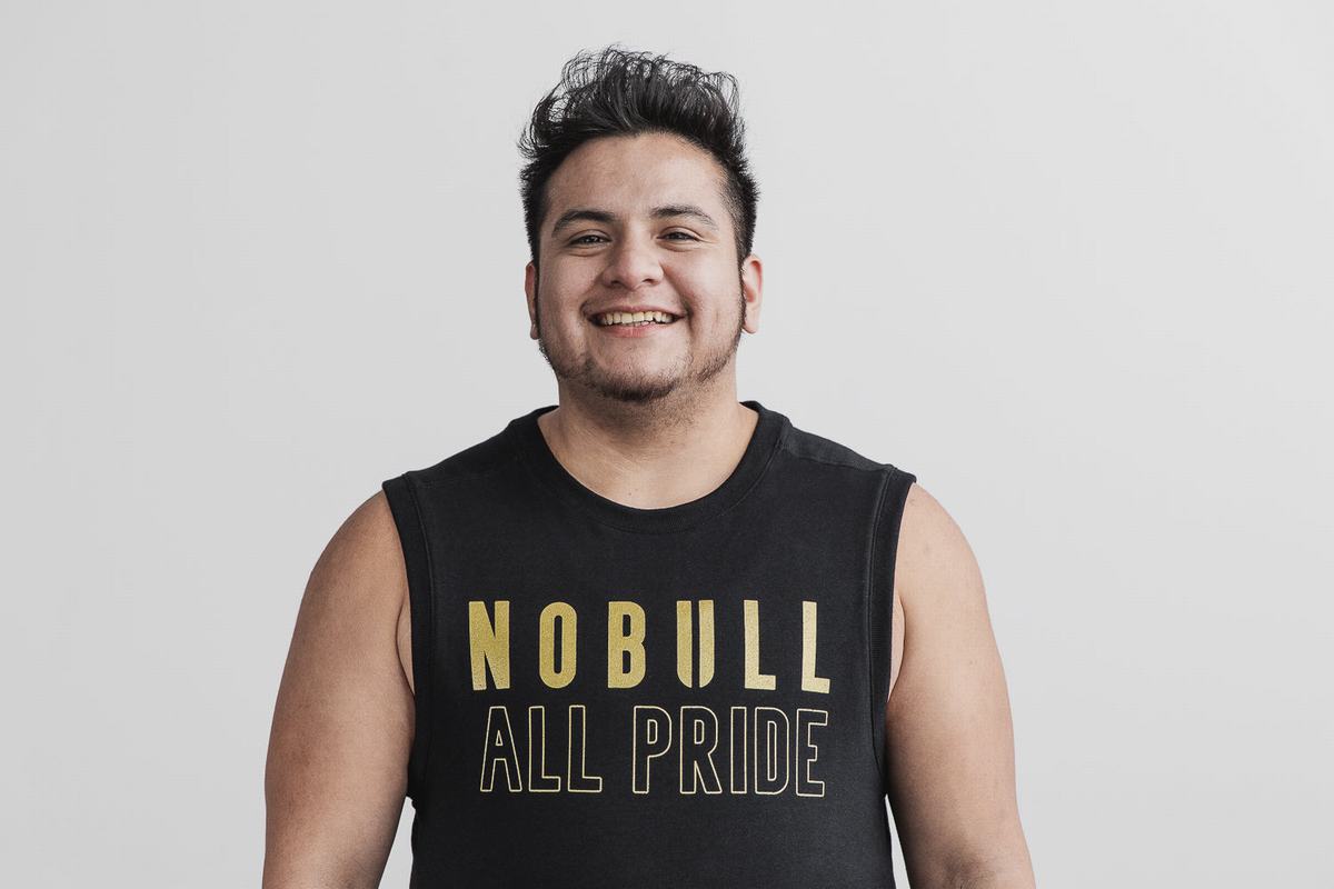 Nobull Sleeveless Crew Pride Men's Sweatshirts Black Gold | Australia (BO0917)